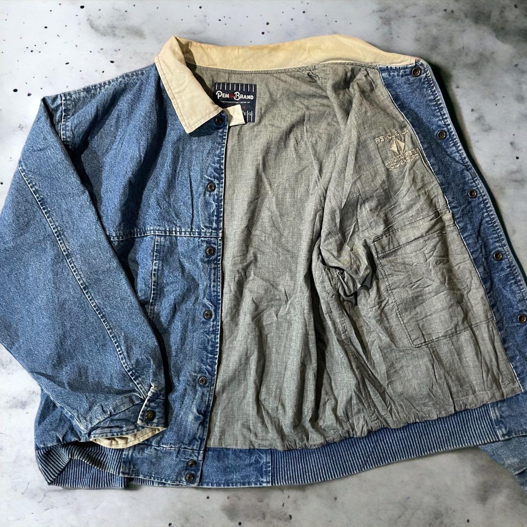 【US輸入古着 希少 デニムジャケット】ゆるだぼ L〜XL ワンポイント刺繍ロゴ