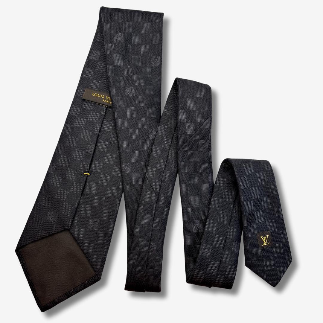 LOUIS VUITTON ネクタイ ダミエ柄 ロゴグラム チャコールグレー