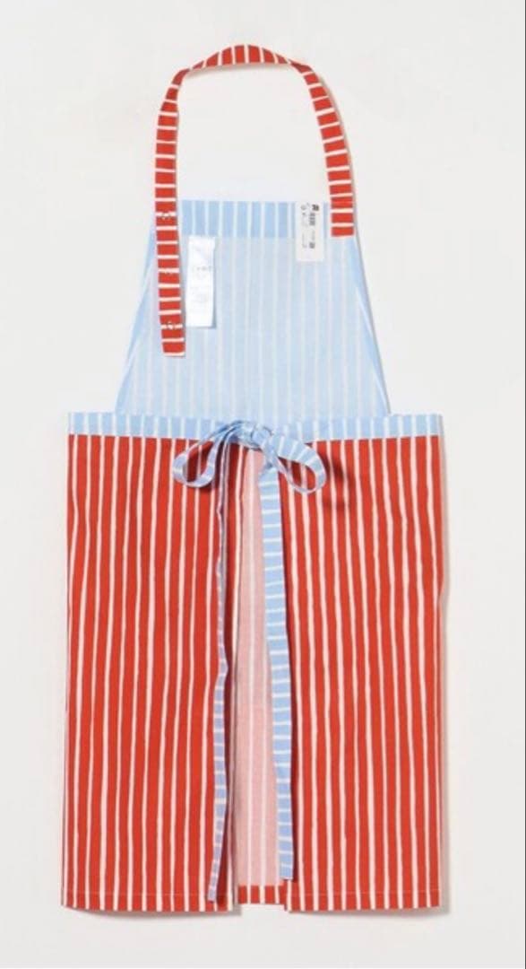 マリメッコ　ストライプエプロン 青と赤