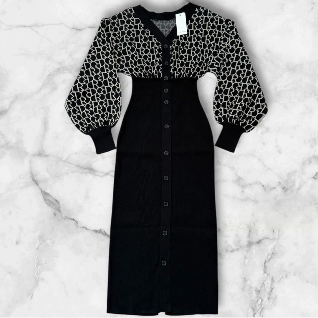 rienda ロングニットワンピース ロゴ柄 2WAY 黒 FREE 新品タグ付