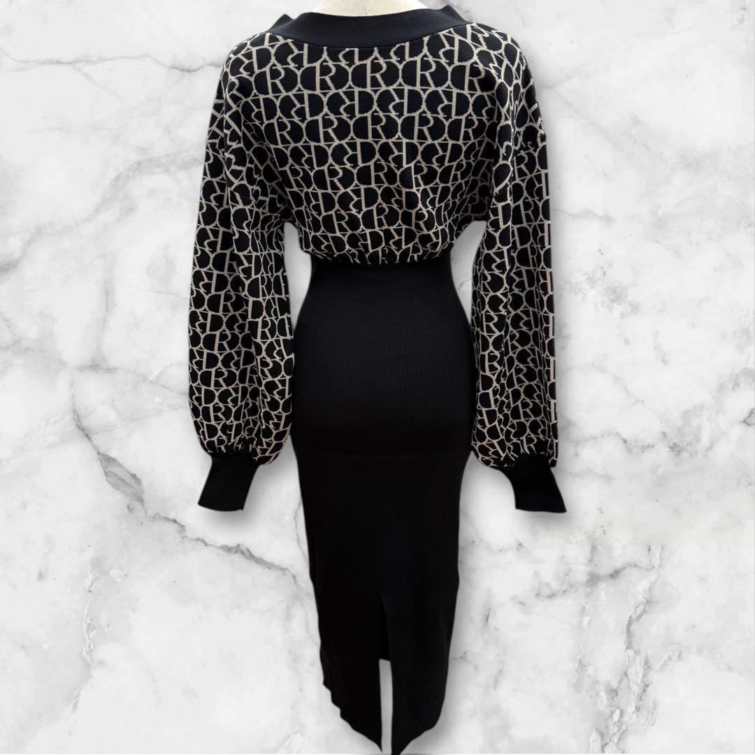 rienda ロングニットワンピース ロゴ柄 2WAY 黒 FREE 新品タグ付