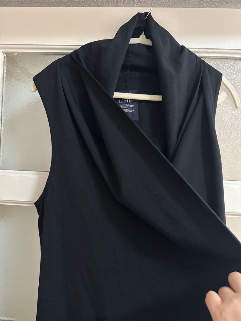 LIMI feu リミフゥ ウール 100% ロングジレ ベスト 黒 S
