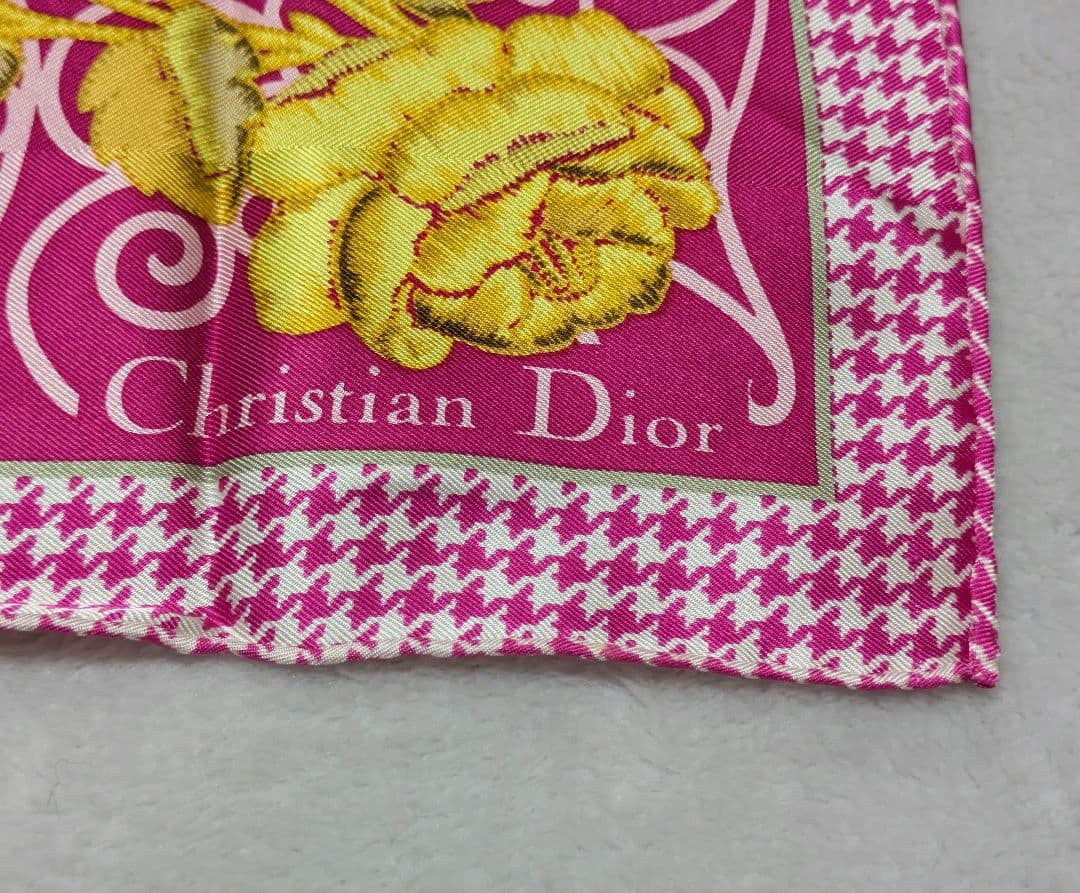 Christian Dior クリスチャンディオール スカーフ 薔薇 千鳥格子