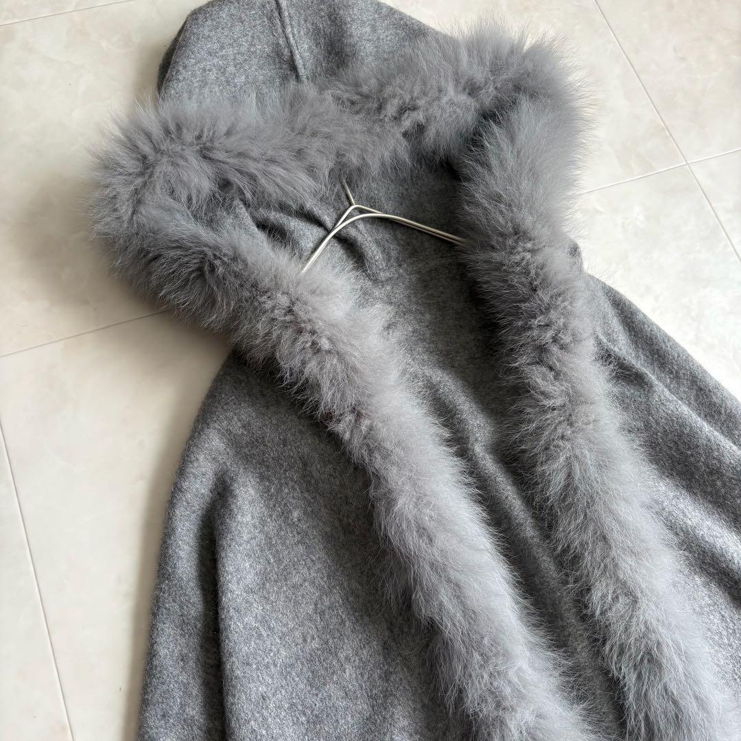 美品✨Diagram カシミヤ×FOXファー フードケープ ポンチョ グレー F