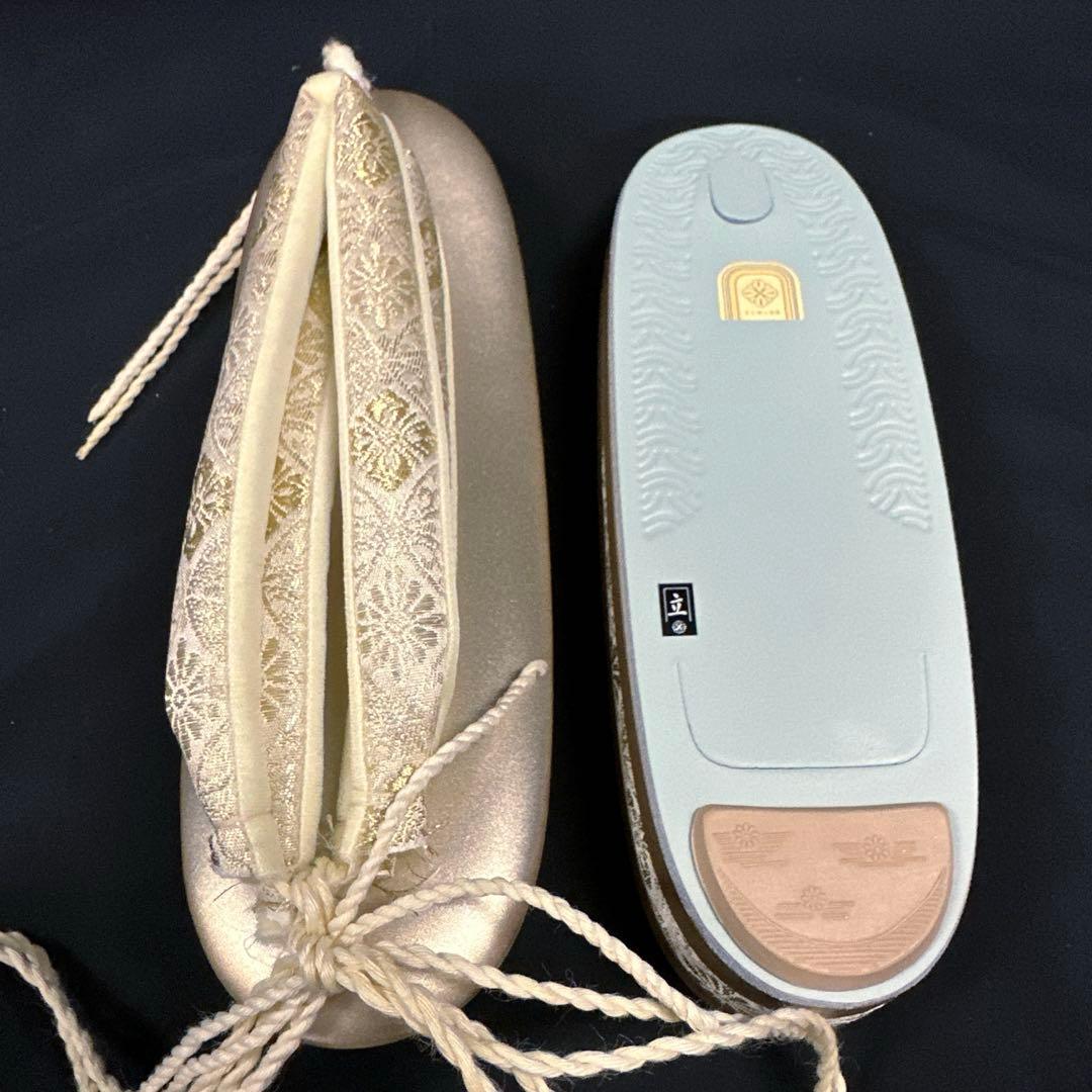 【専用】新品 高級 正絹 草履バック 丸型 錦 金手 本革草履 菊の好 2967