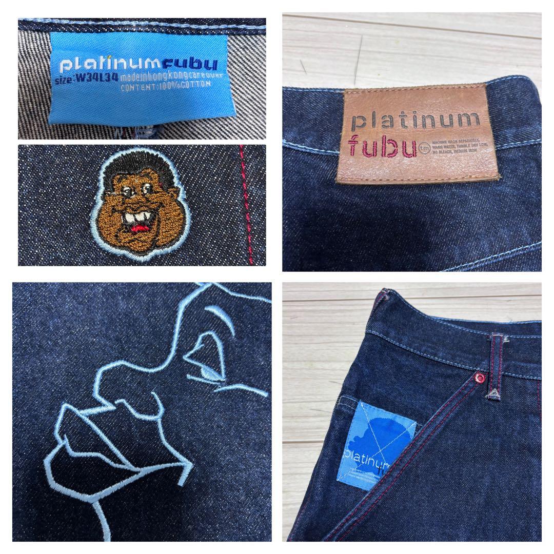 00s 美品■PLATINUM FUBU■濃色インディゴ デニム バギー パンツ
