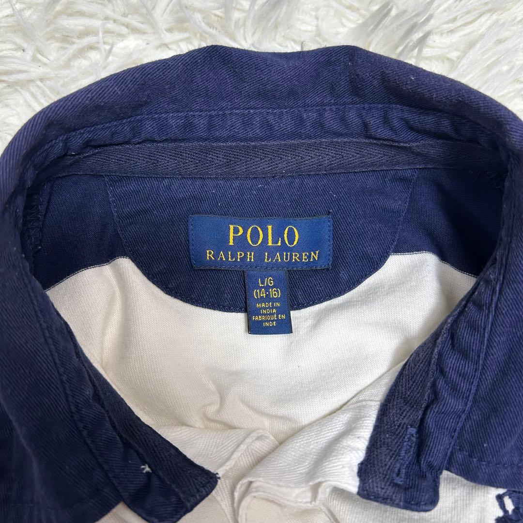 極上カラー ポロラルフローレン ラガーシャツ ビッグポニー ネイビー 白 M