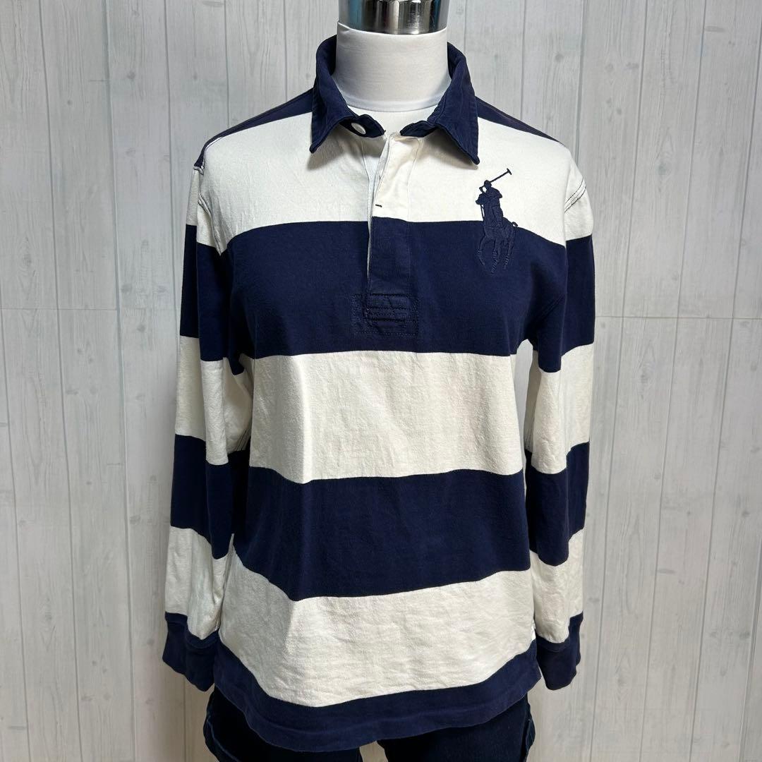 極上カラー ポロラルフローレン ラガーシャツ ビッグポニー ネイビー 白 M