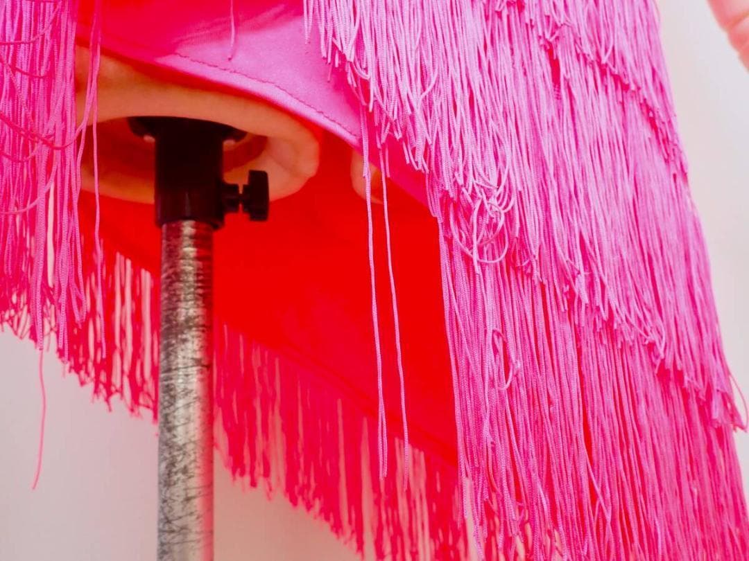 B1199★美品★蛍光ピンク/ネオン/フリンジ/ワンピ/ラテンドレス☆社交ダンス