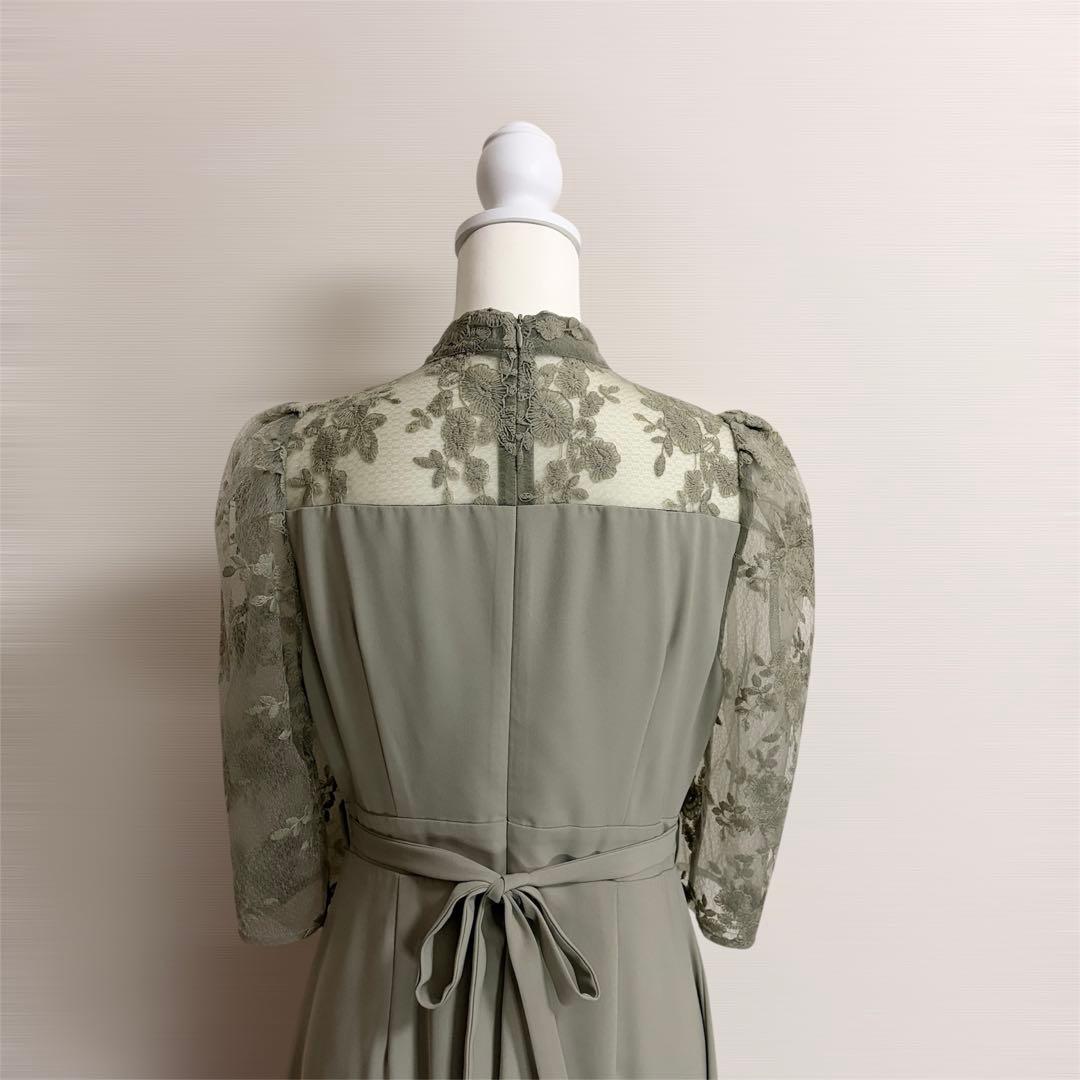 Leja レース切替 ロングワンピース グリーン M 結婚式 二次会 パーティー