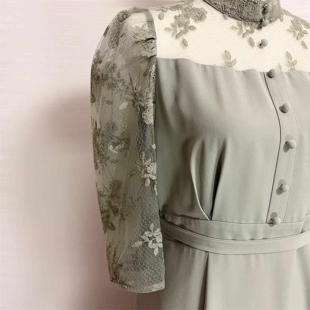 Leja レース切替 ロングワンピース グリーン M 結婚式 二次会 パーティー