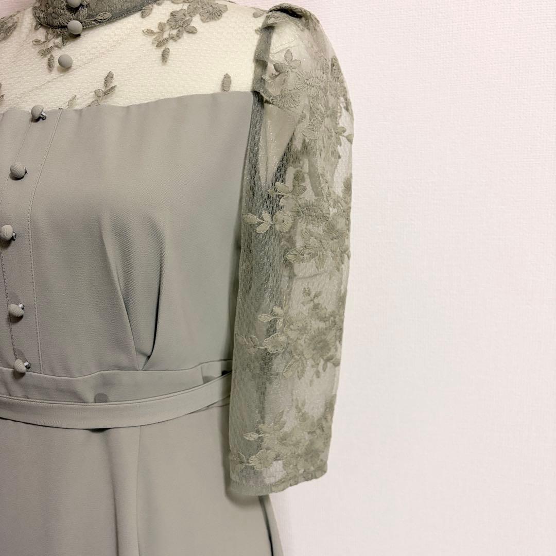 Leja レース切替 ロングワンピース グリーン M 結婚式 二次会 パーティー