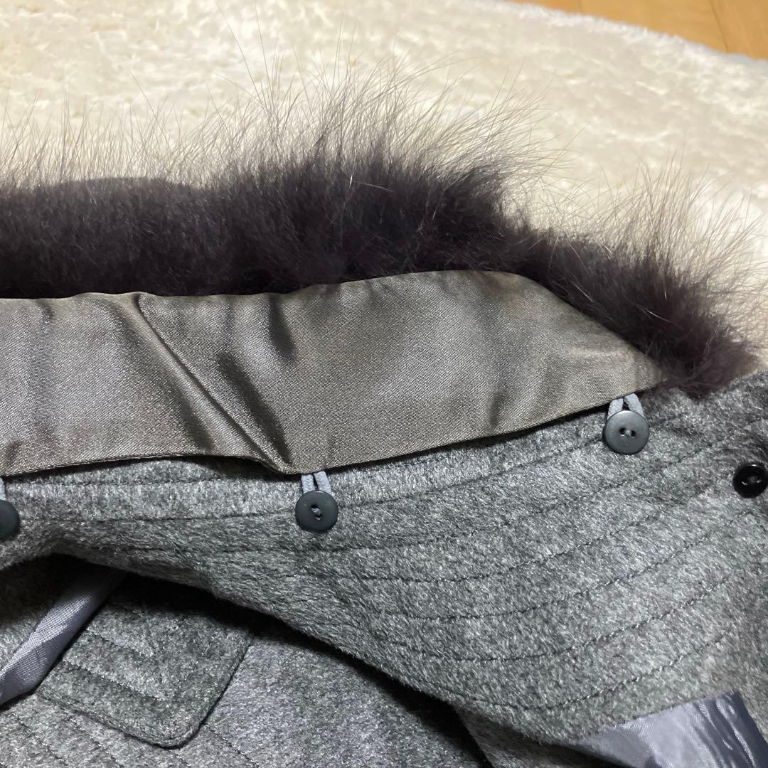 カシミア100％ フォックスファー グレー ポンチョ・ケープコート