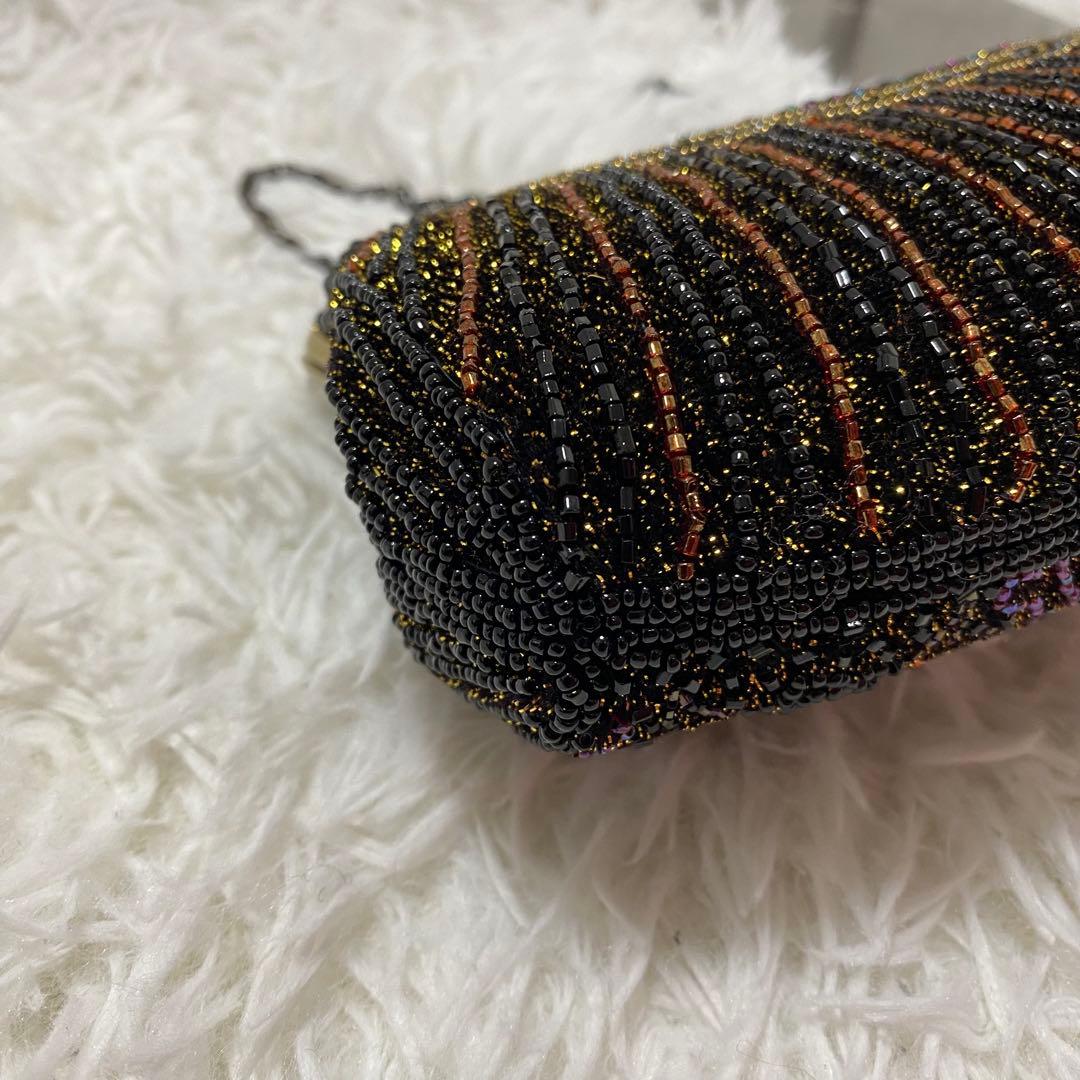 美品✨ ヴィンテージ ビーズバッグ パーティバッグ ポーチ チェーン ブラック