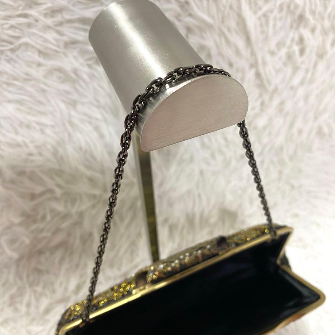 美品✨ ヴィンテージ ビーズバッグ パーティバッグ ポーチ チェーン ブラック