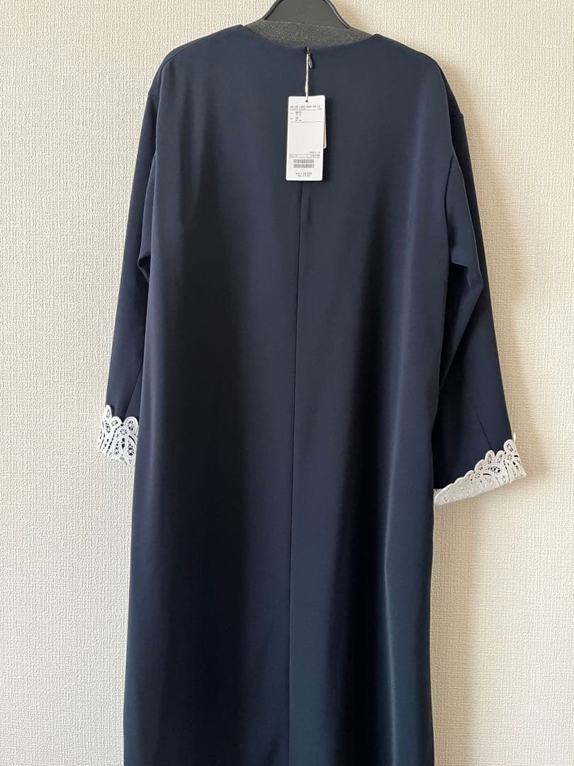 Demi-luxe Beams ダブルクロスレースカフスワンピース 紺