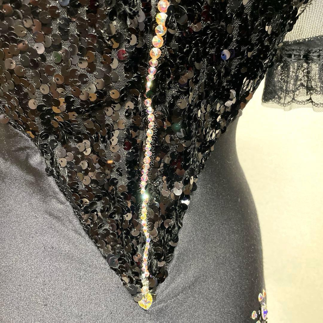 6386★タカダンス★M 黒 豪華スパンコール スタンダードドレス 社交ダンス