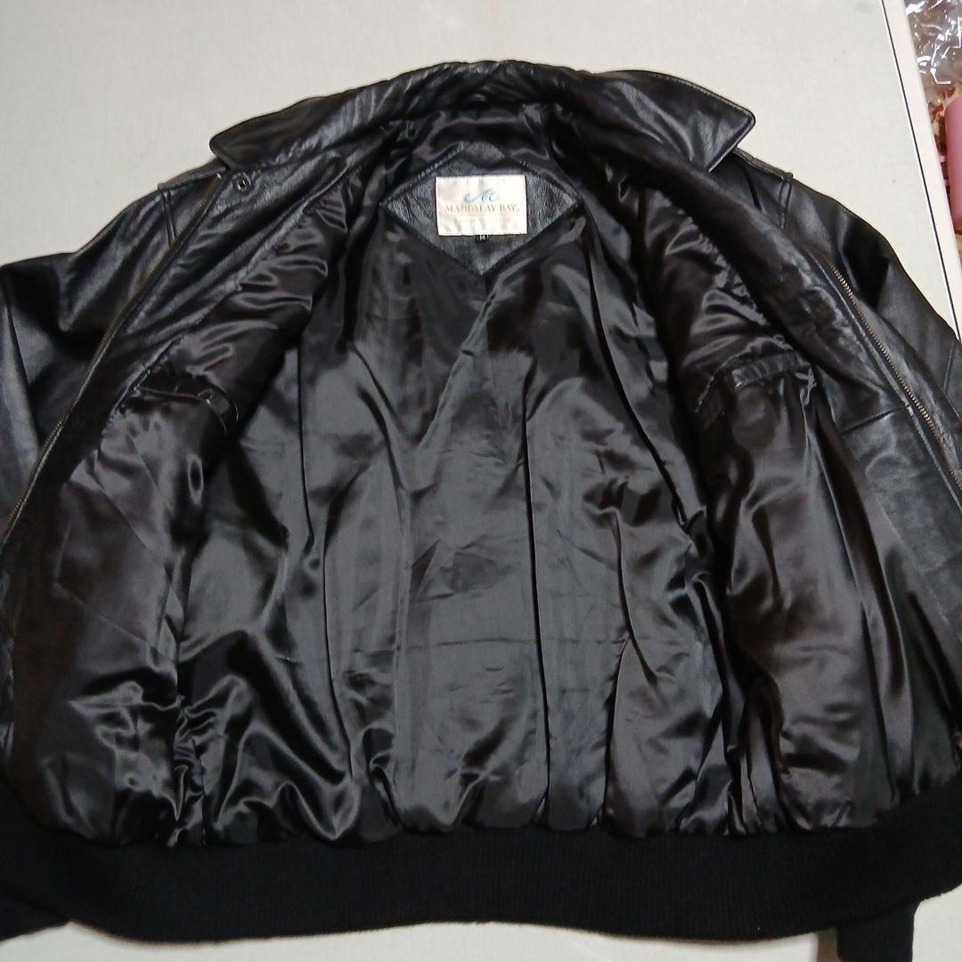 MANDALAY BAY本革フライトジャケットA2 G1調黒ロゴ刺繍M新品同様