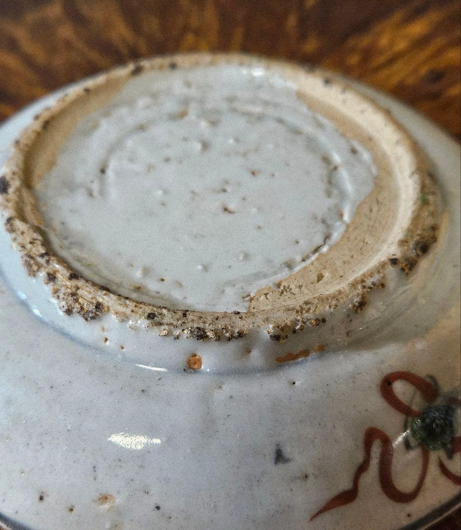 中国古陶磁器　明代明朝　呉須赤絵　 天啓赤絵　古染付　古赤絵　壽字14.0cm皿