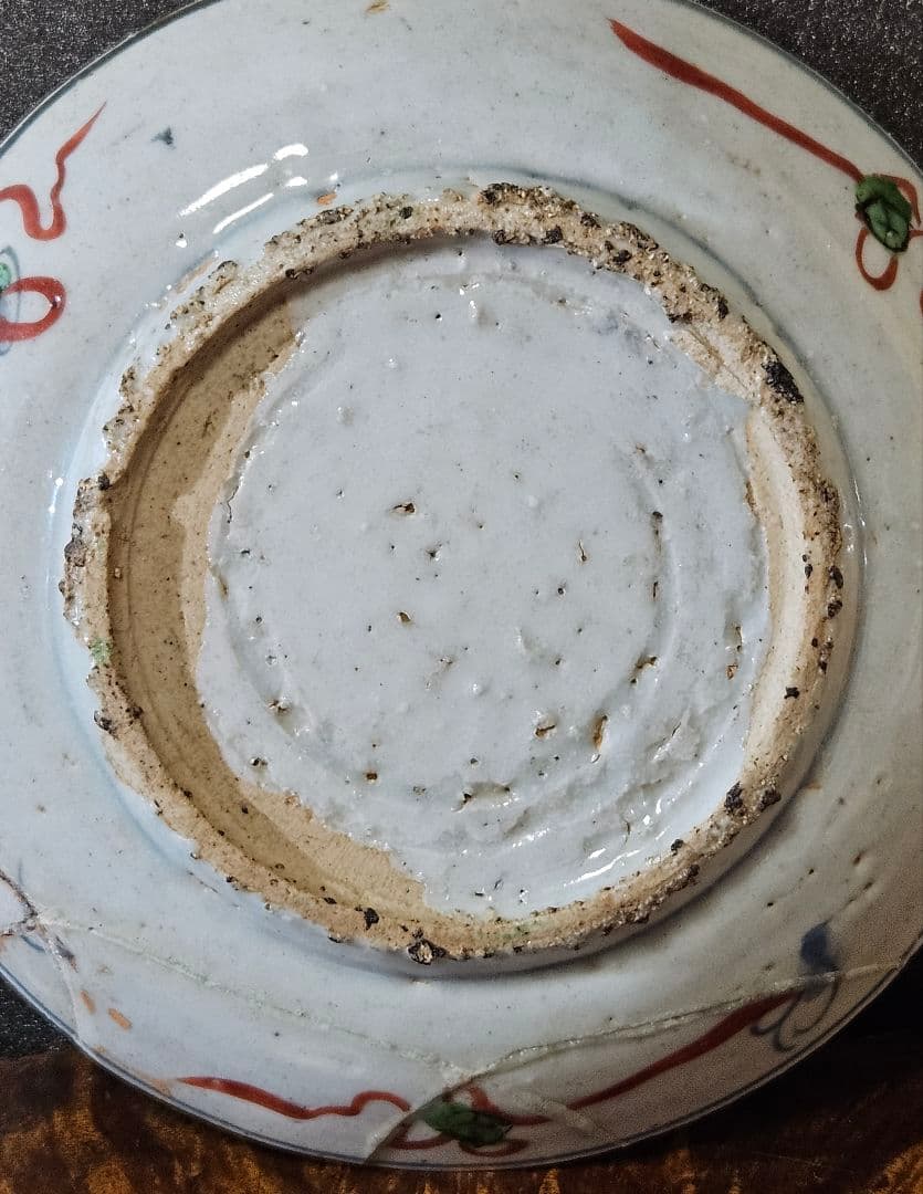 中国古陶磁器　明代明朝　呉須赤絵　 天啓赤絵　古染付　古赤絵　壽字14.0cm皿