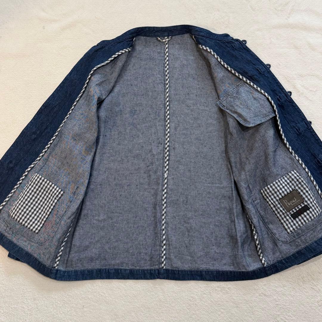 パパス デニム チャイナジャケット カンフージャケット リネン100% Lサイズ