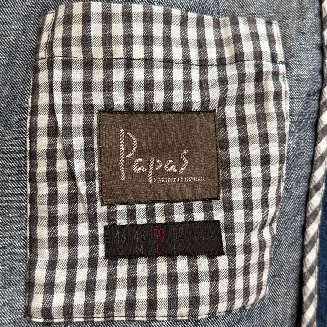 パパス デニム チャイナジャケット カンフージャケット リネン100% Lサイズ