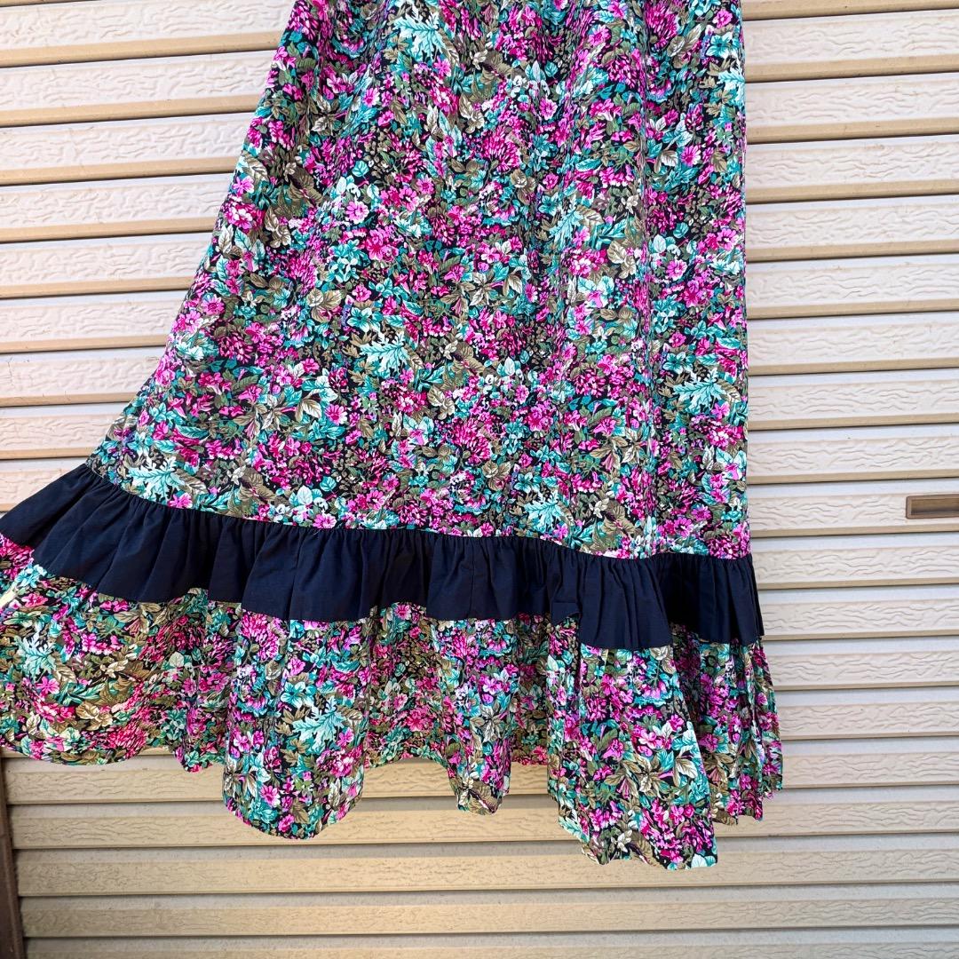 希少 90s ハワイ製 ティアード 花柄 ワンピース ヒロハッティ パフスリーブ