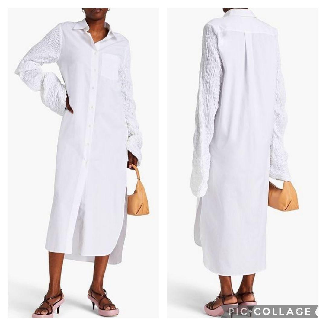 美品✨ドリスヴァンノッテン　シャーリングスリーブシャツワンピース　マキシ丈　白
