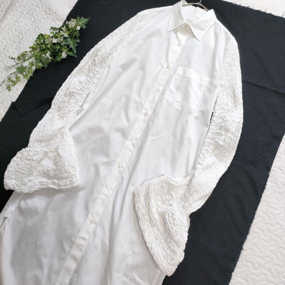 美品✨ドリスヴァンノッテン　シャーリングスリーブシャツワンピース　マキシ丈　白