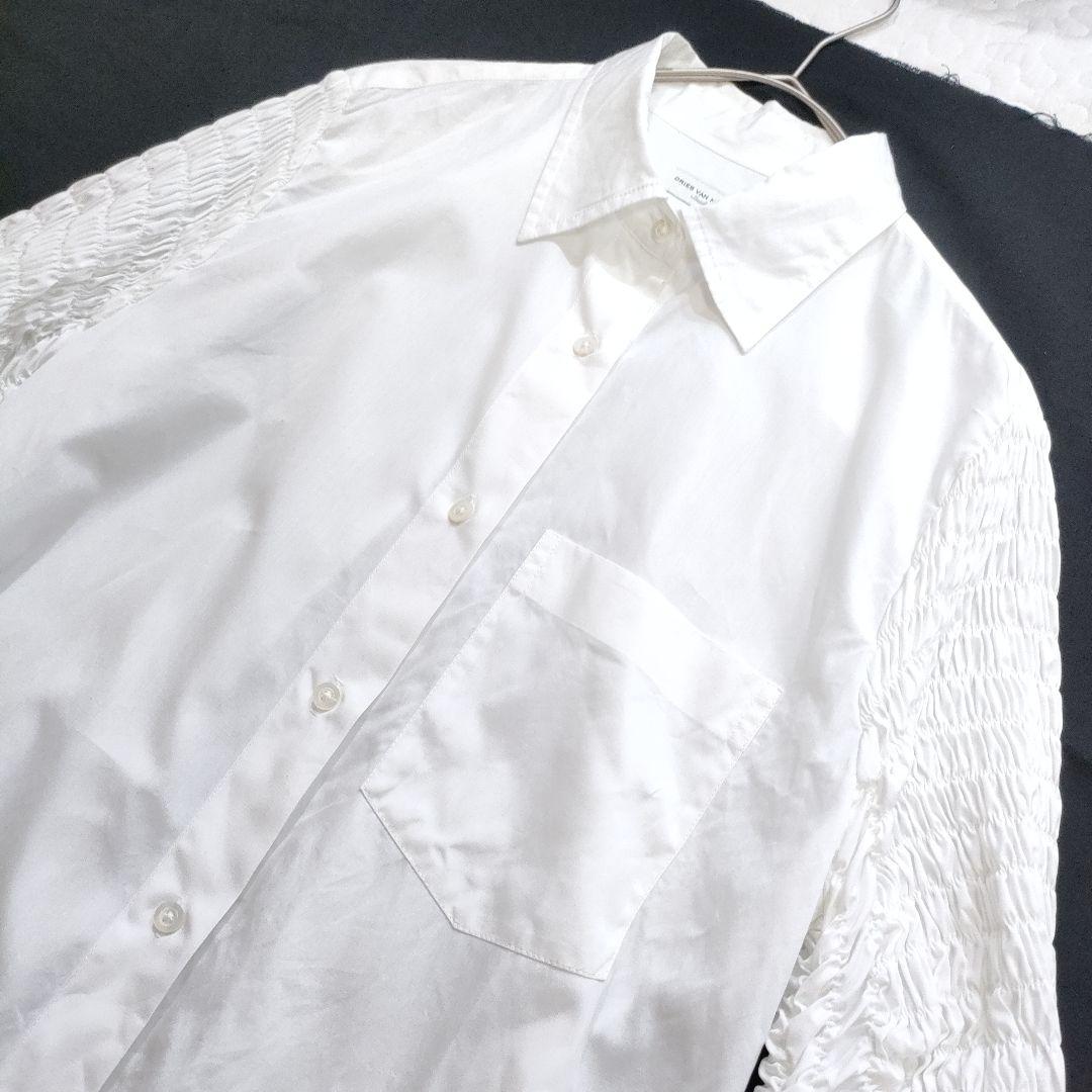 美品✨ドリスヴァンノッテン　シャーリングスリーブシャツワンピース　マキシ丈　白