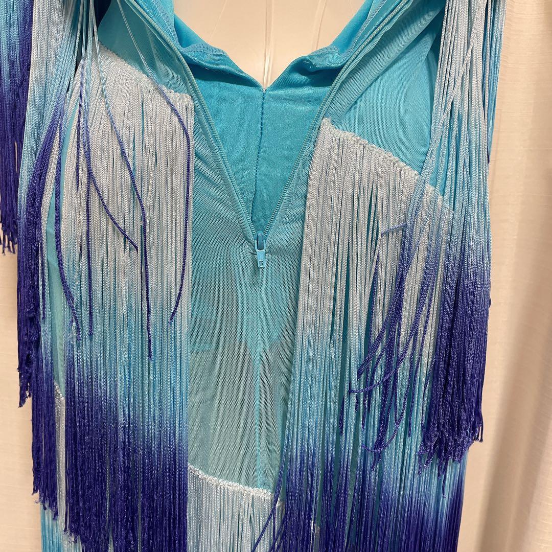 タカダンス ラテンドレス フリンジ ブルー 社交ダンスドレス 競技 デモ