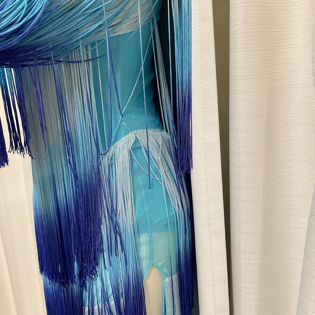 タカダンス ラテンドレス フリンジ ブルー 社交ダンスドレス 競技 デモ