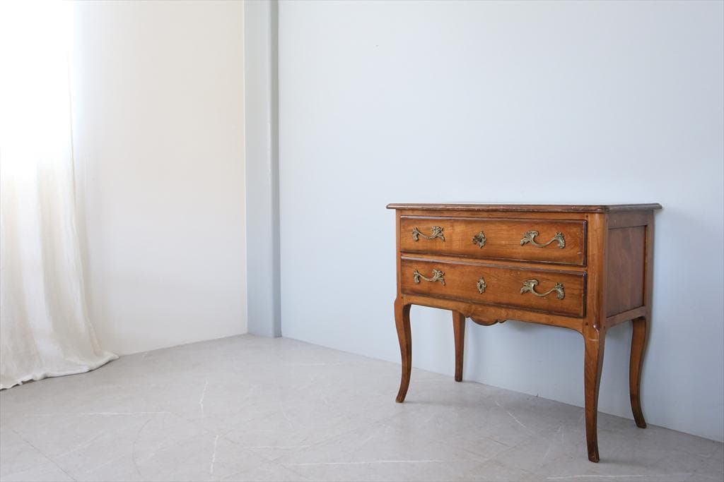 フランスアンティーク猫脚2杯ドロワー/チェスト/箪笥タンス/飾り棚(93-76)