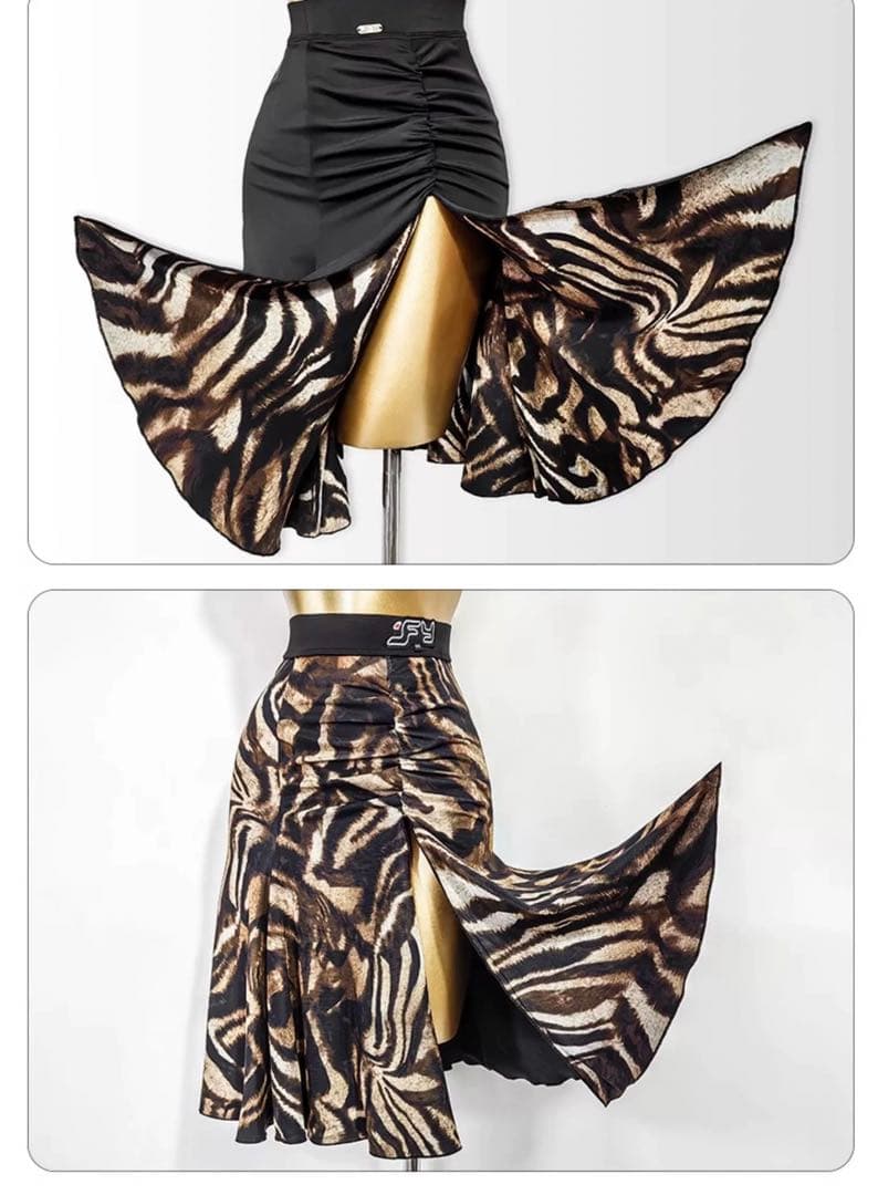 ラテンダンストップス　長袖スカラップ　レオタードトップス　ダンスウェア