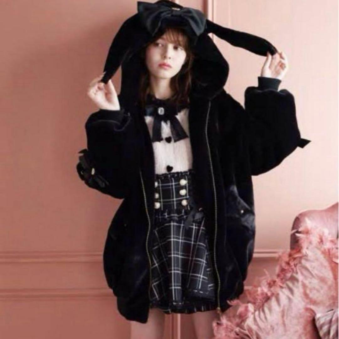 LIZLISA リボンうさみみファーブルゾン ブラック