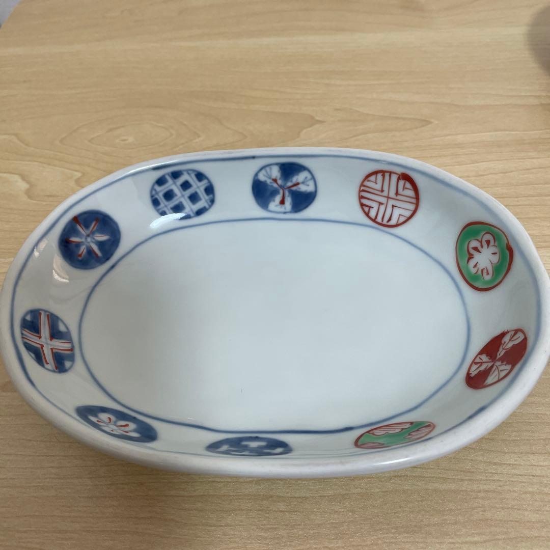 有田焼福珠窯　定番 染錦丸紋シリーズ　 陶器製楕円形皿　4枚セット