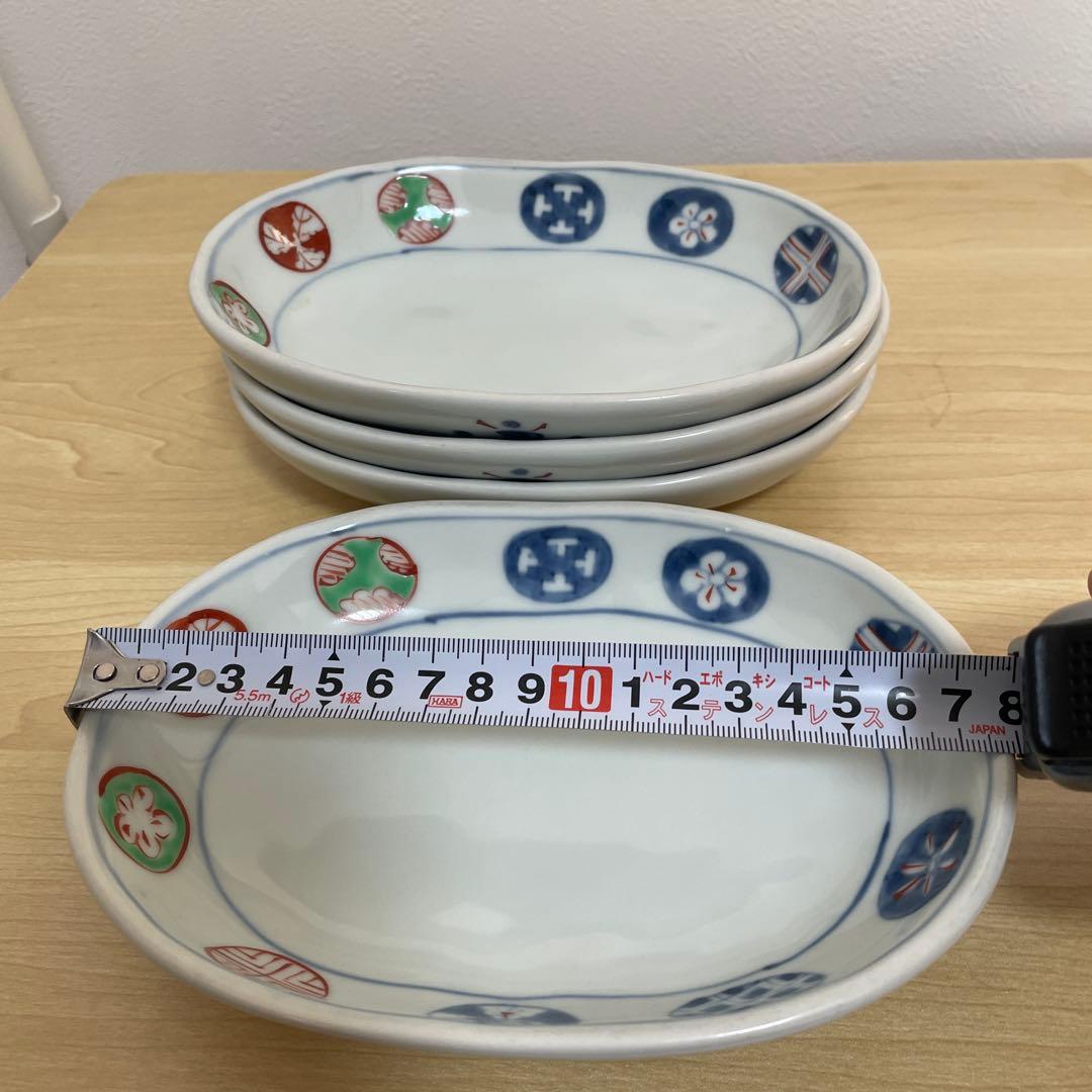 有田焼福珠窯　定番 染錦丸紋シリーズ　 陶器製楕円形皿　4枚セット