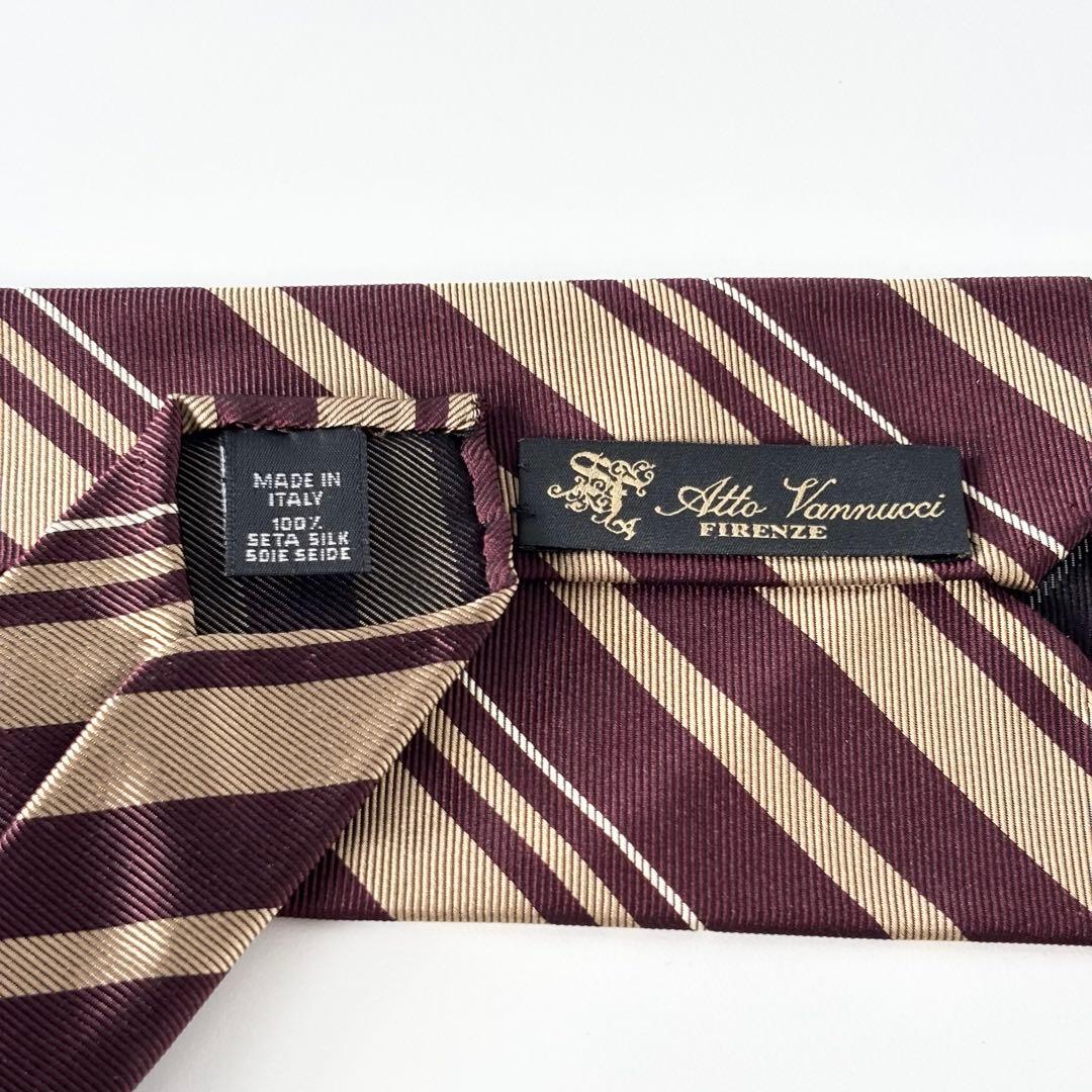Atto Vannucci ストライプネクタイ セッテピエゲ ボルドー ベージュ