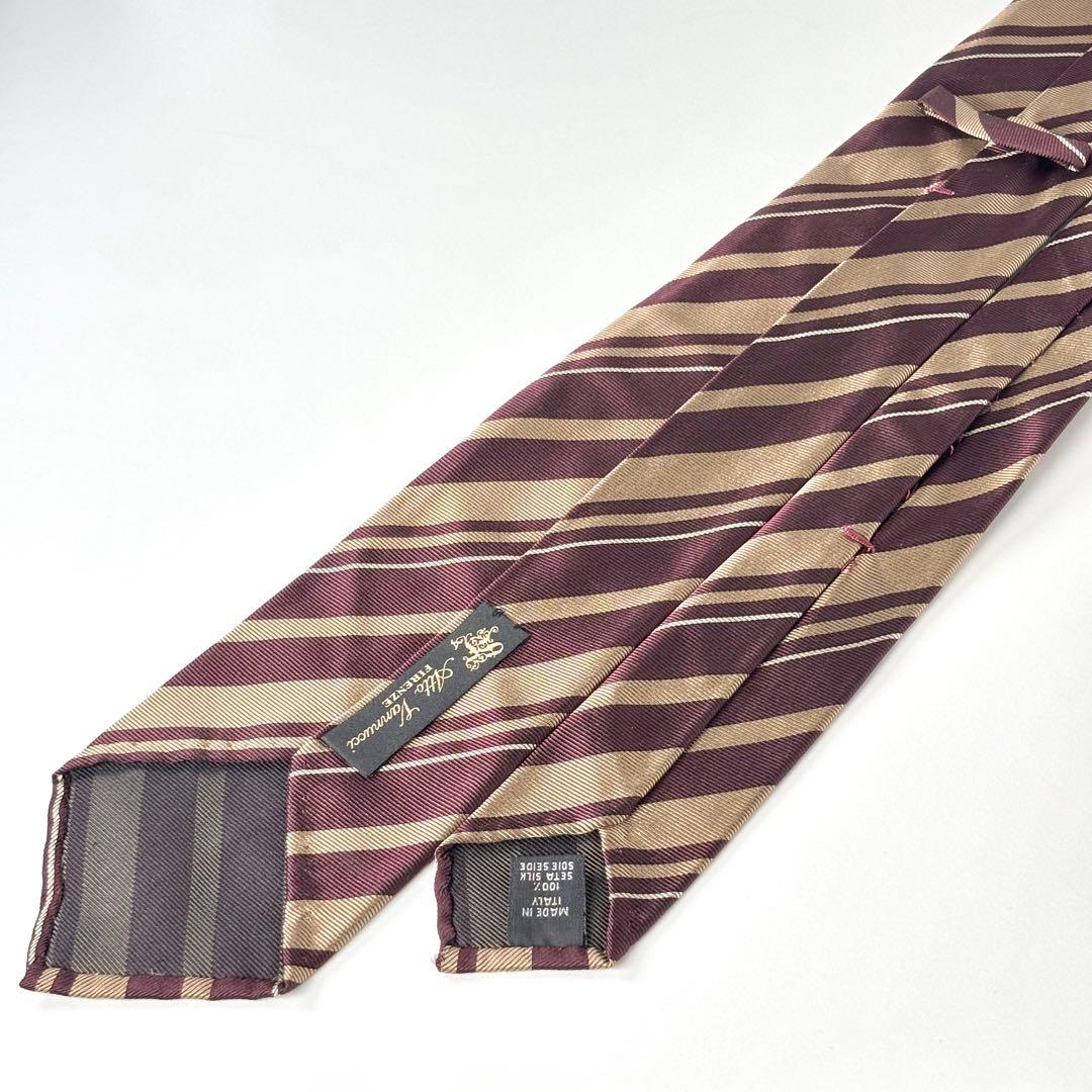 Atto Vannucci ストライプネクタイ セッテピエゲ ボルドー ベージュ