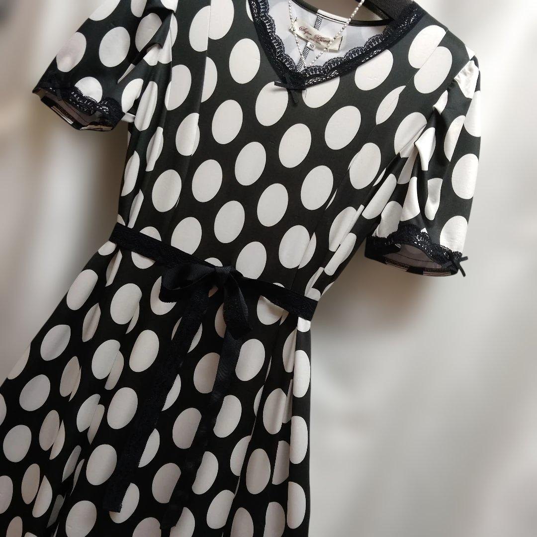 黒地に水玉柄ジャージ ロングワンピースサイズ40