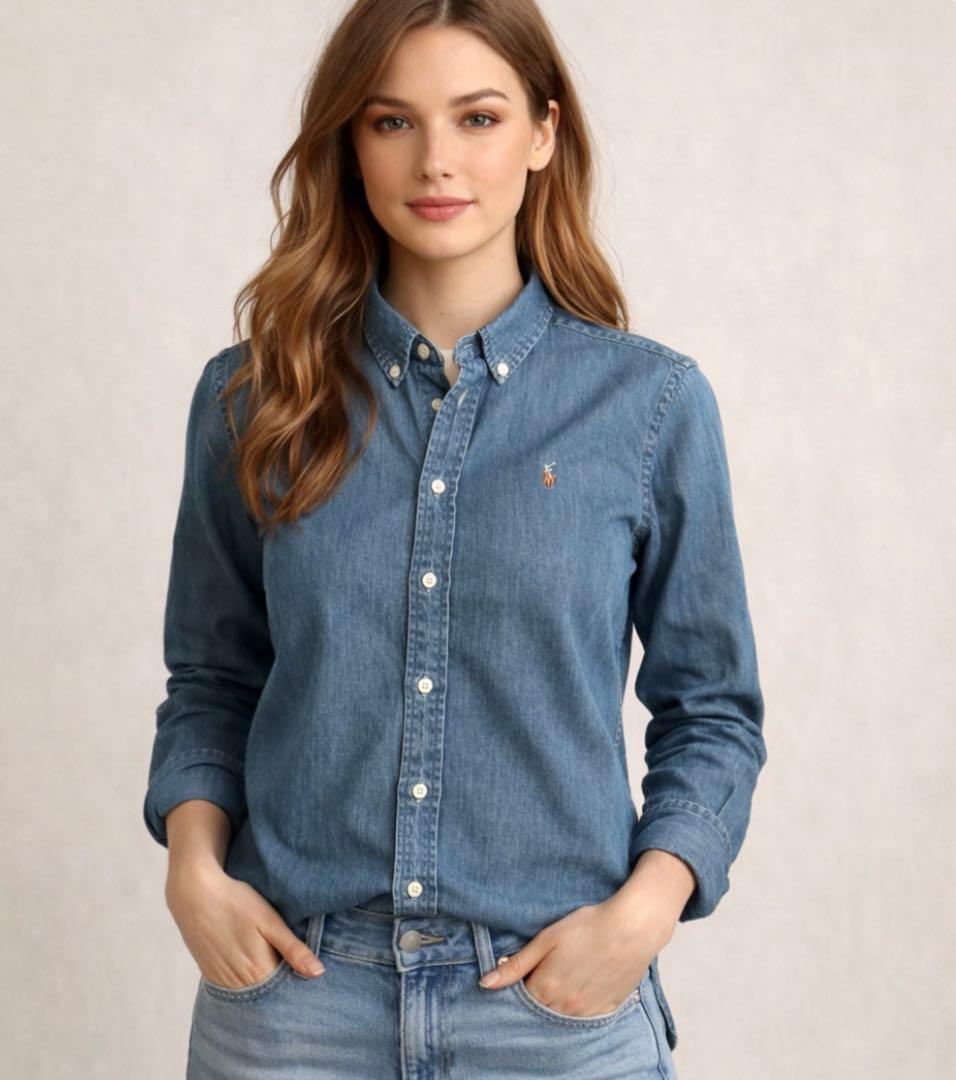 B382新品レディース可能RalphLaurenダンガリーシャツUSボーイズXL