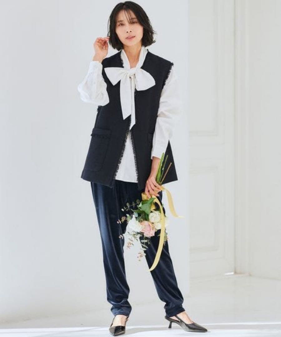 極美品　BARNYARDSTORM MIXツイードベスト　ネイビー　セレモニー