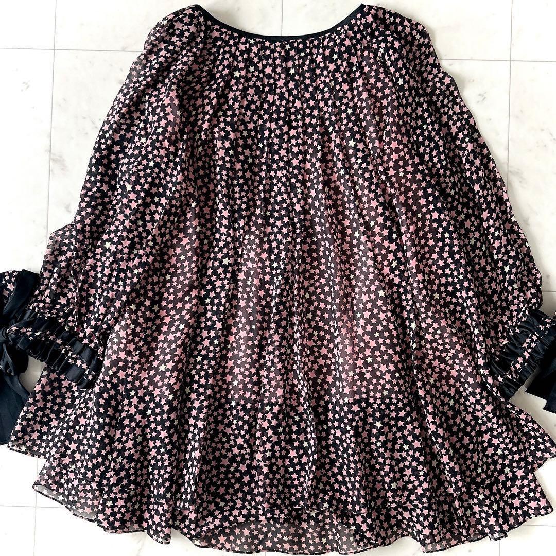 美品 エポカ 三陽商会 シルク100% ブラウス 星柄 40 リボン ピンク