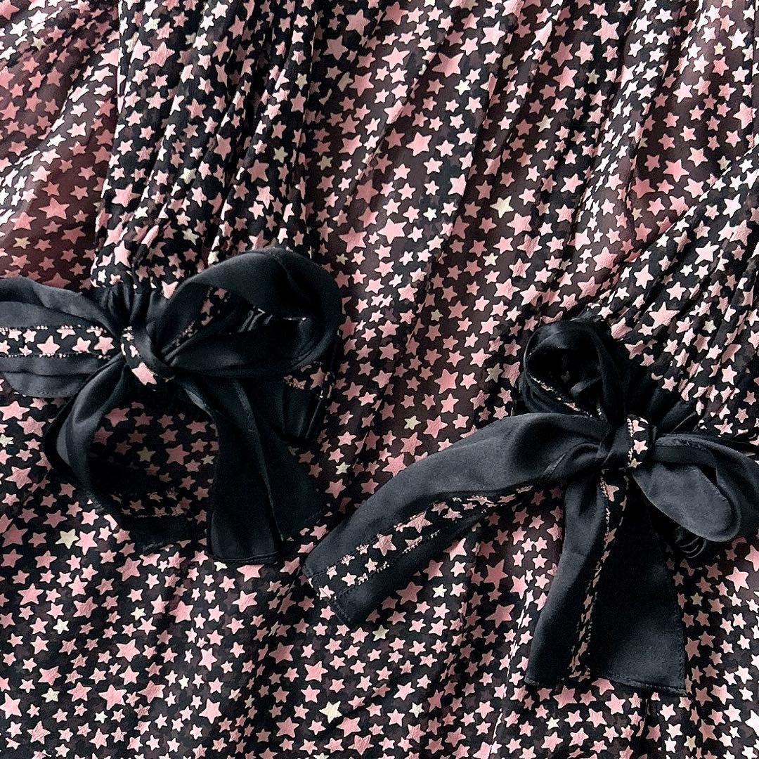 美品 エポカ 三陽商会 シルク100% ブラウス 星柄 40 リボン ピンク