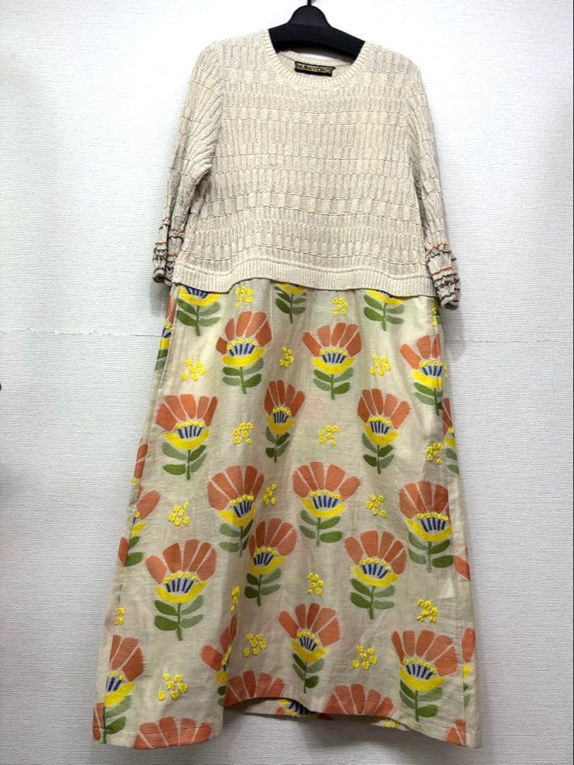 ☆新品☆ M.＆KYOKO フラワーモチーフ柄 切り替えデザインワンピース
