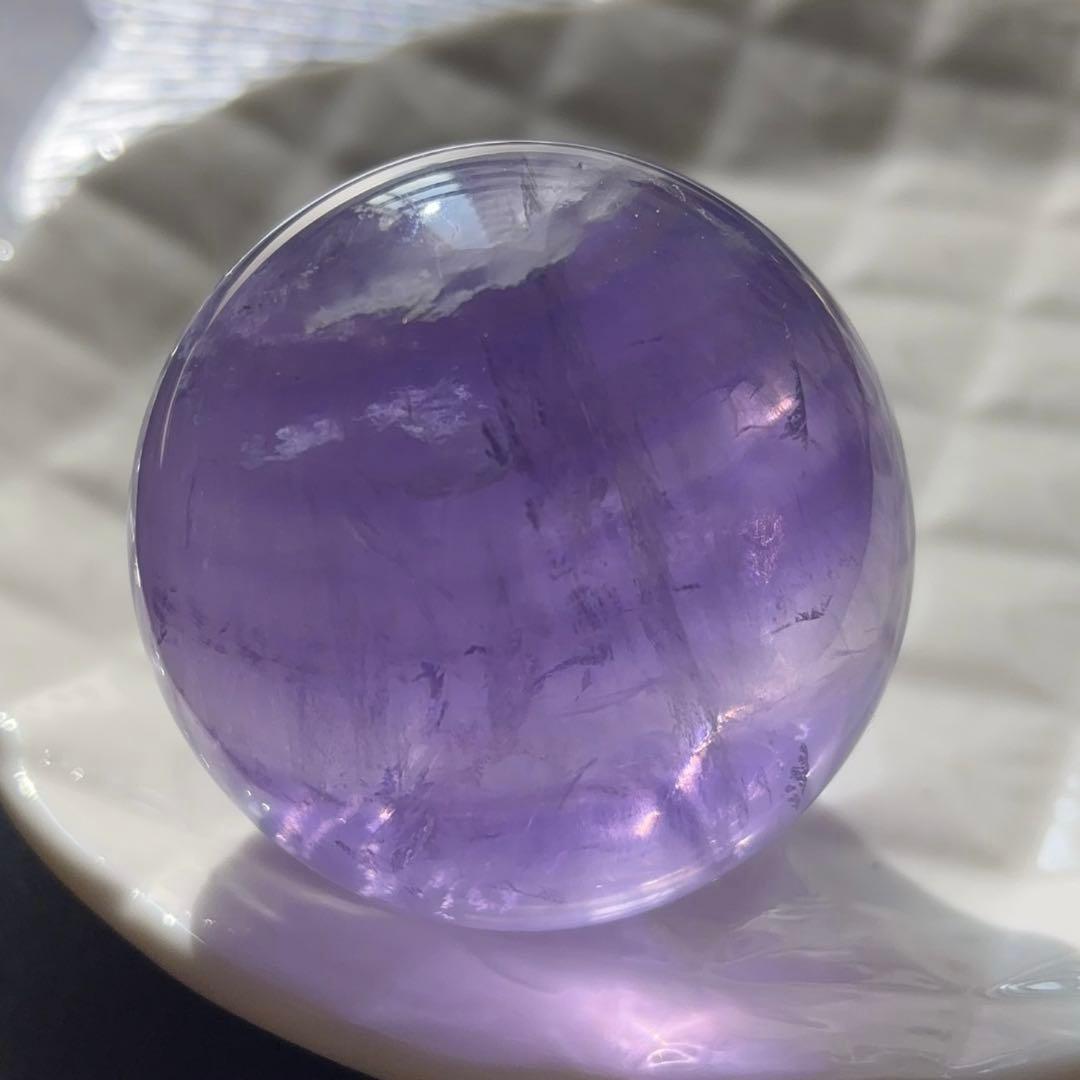 天然石 高透明 セリサイト イン フローライト スフィア パープル a513