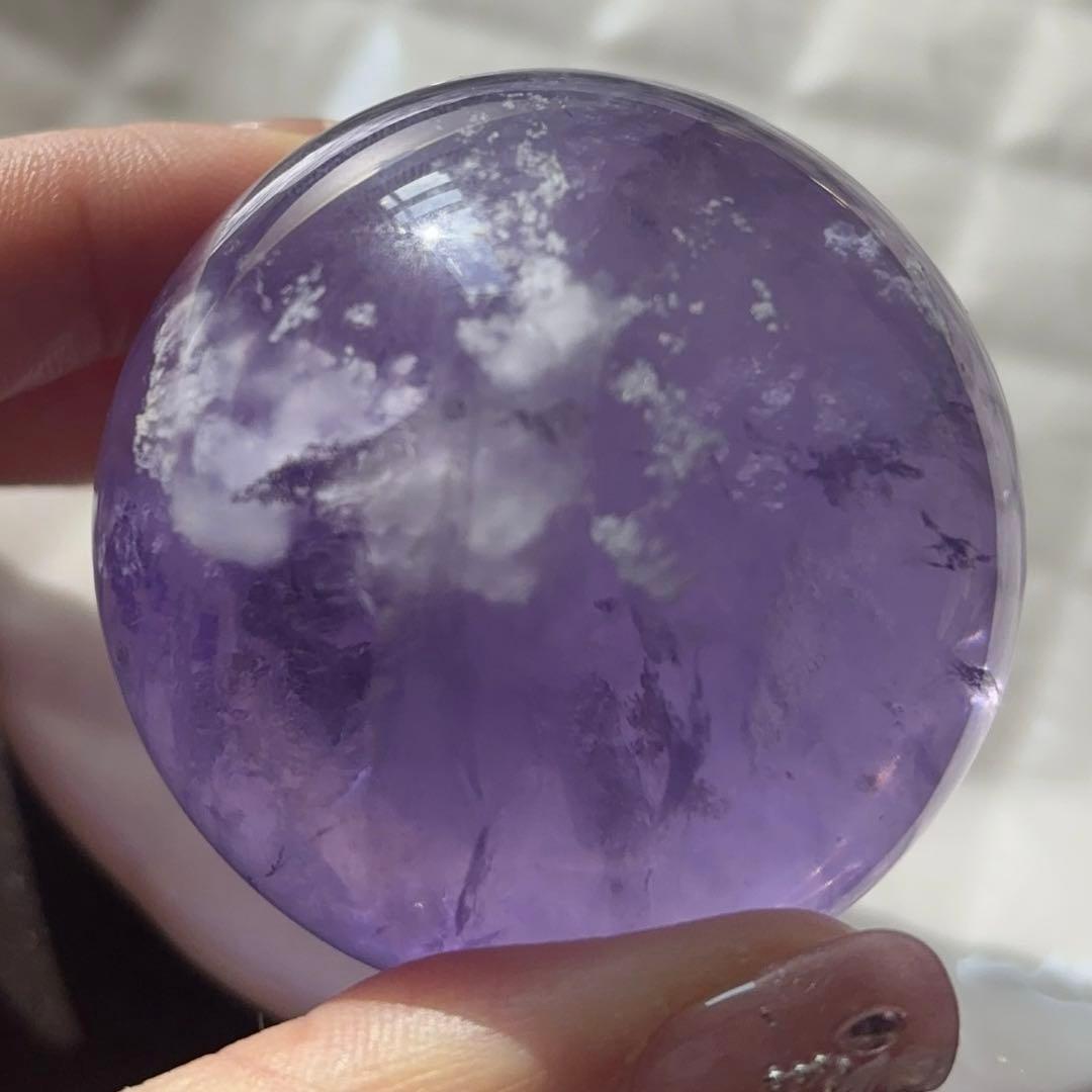 天然石 高透明 セリサイト イン フローライト スフィア パープル a513