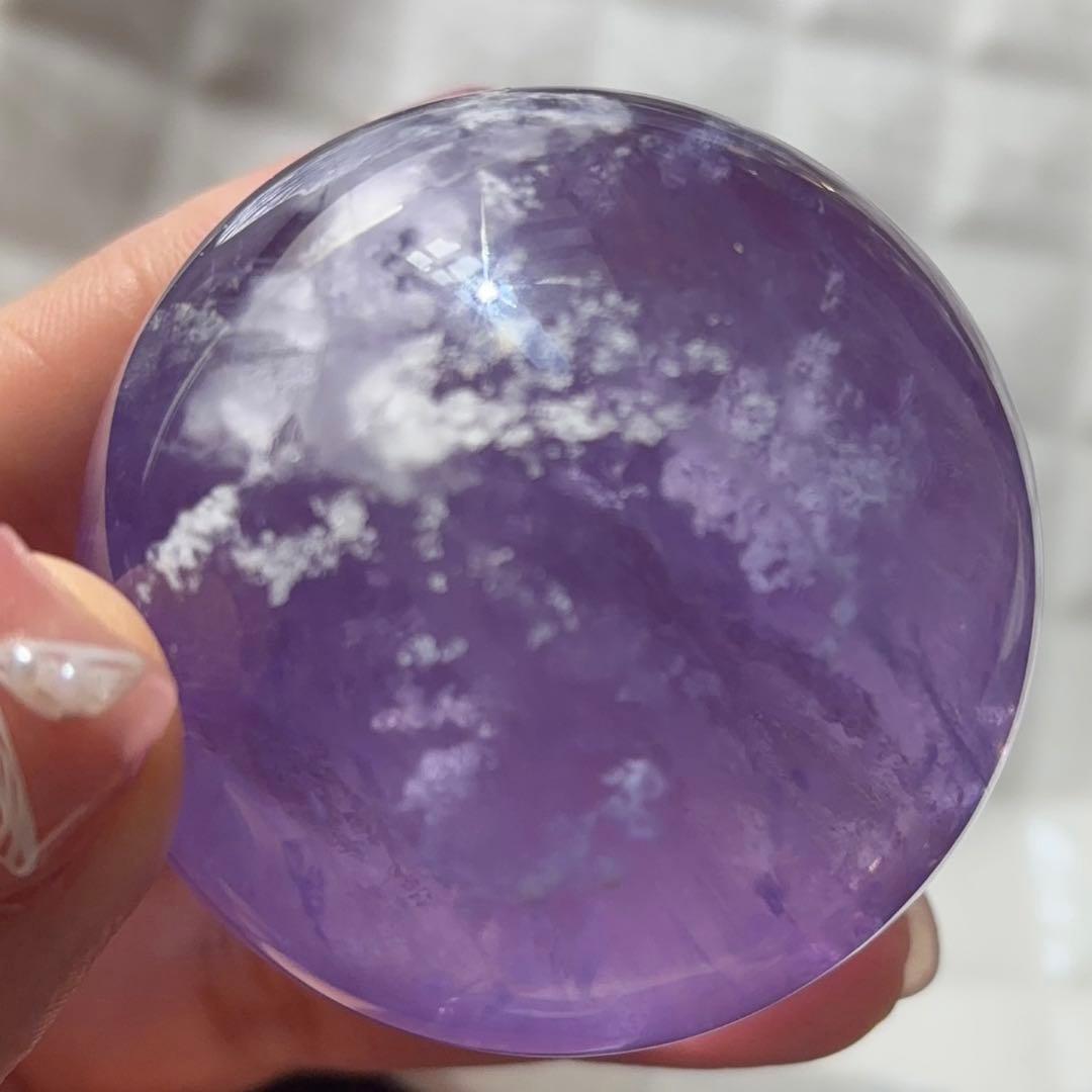 天然石 高透明 セリサイト イン フローライト スフィア パープル a513