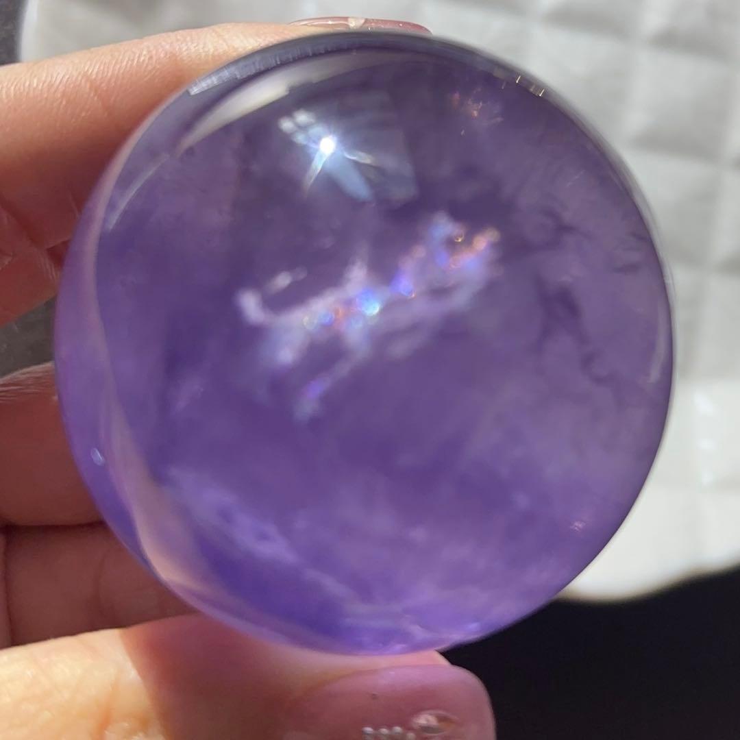 天然石 高透明 セリサイト イン フローライト スフィア パープル a513