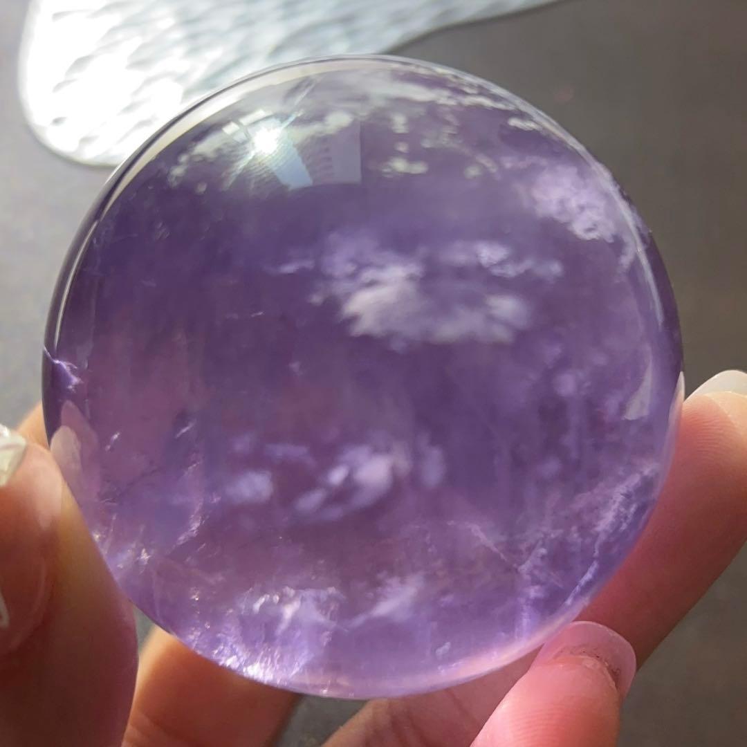 天然石 高透明 セリサイト イン フローライト スフィア パープル a513
